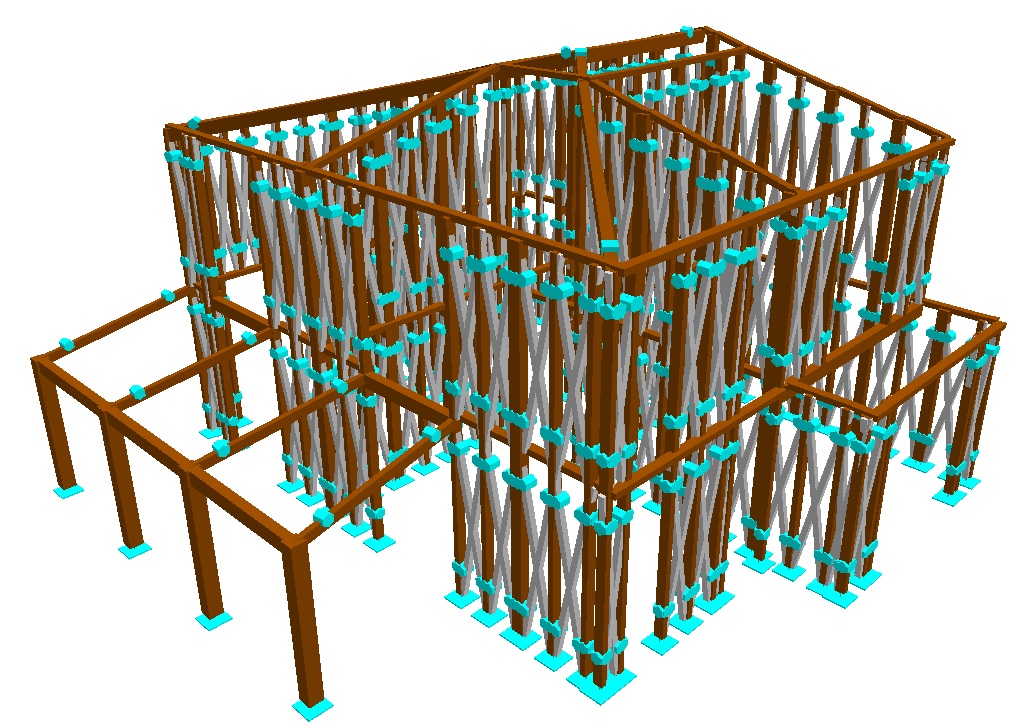Modello strutturale completo di una struttura "Platform Frame"